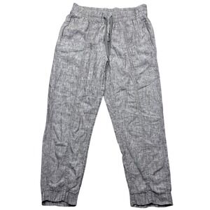 Athleta Retreat Gray Linen Drawstring Cropped Pants Relaxed Casual Sz M Fits 31"